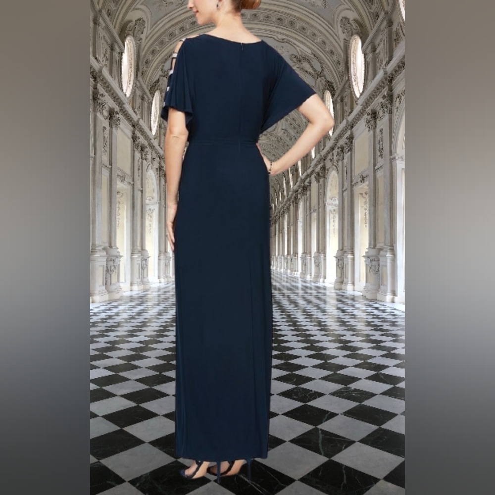 π£ Alex Evenings Long Knot Front DressπMaxi Front Slit Ladder Rhinestone π 10 - Picture 3 of 9